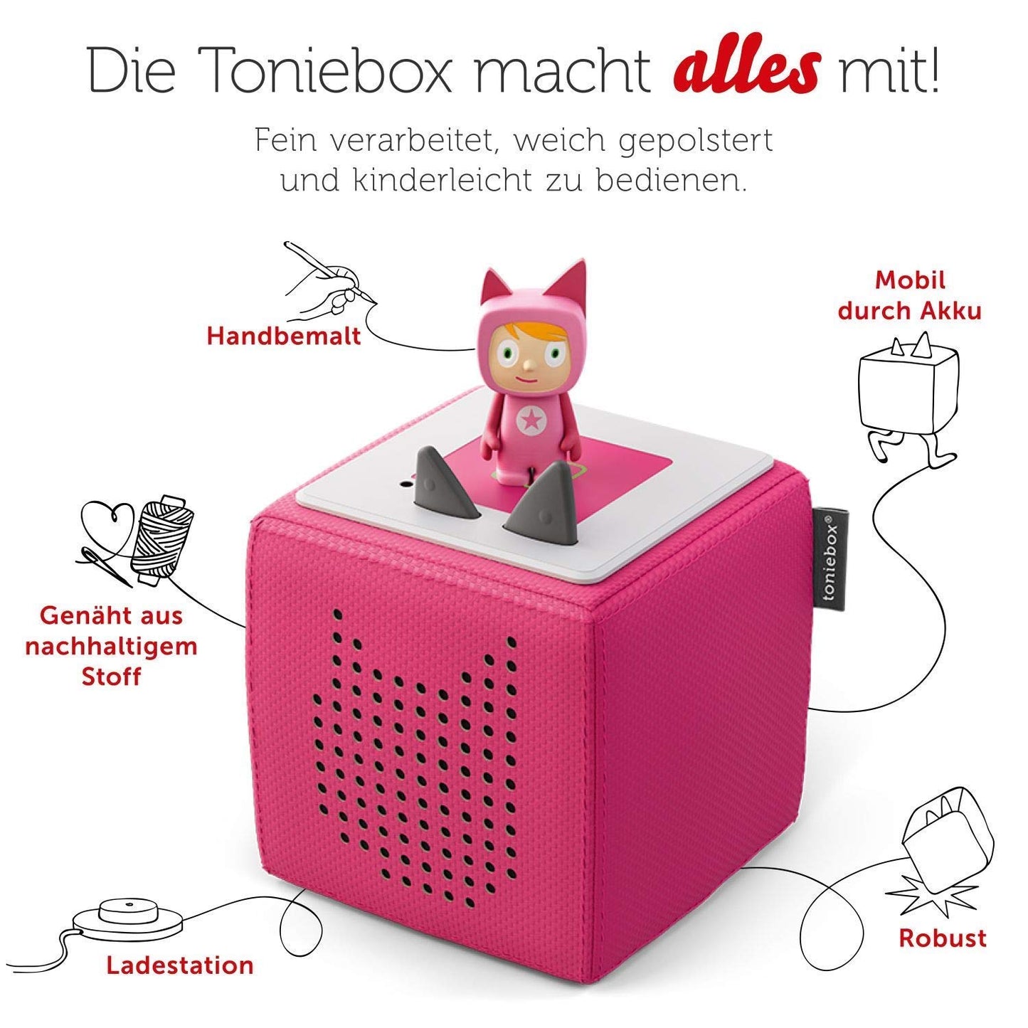 tonies Toniebox Starter Set – Kreativ Figur, Audioplayer für Kinder, Kabellose Musikbox, 7 Std. Akku, Pink