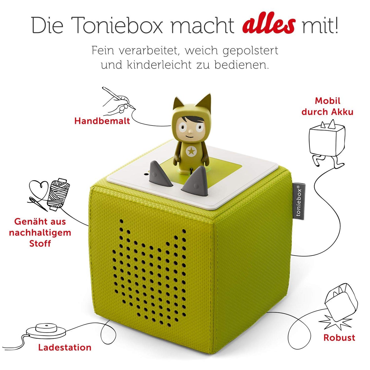 tonies Toniebox Starter Set – Kreativ Figur, Audioplayer für Kinder, Kabellose Musikbox, 7 Std. Akku, Grün