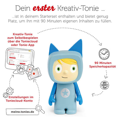 tonies Toniebox Starter Set – Kreativ Figur, Audioplayer für Kinder, Kabellose Musikbox, 7 Std. Akku, Hellblau