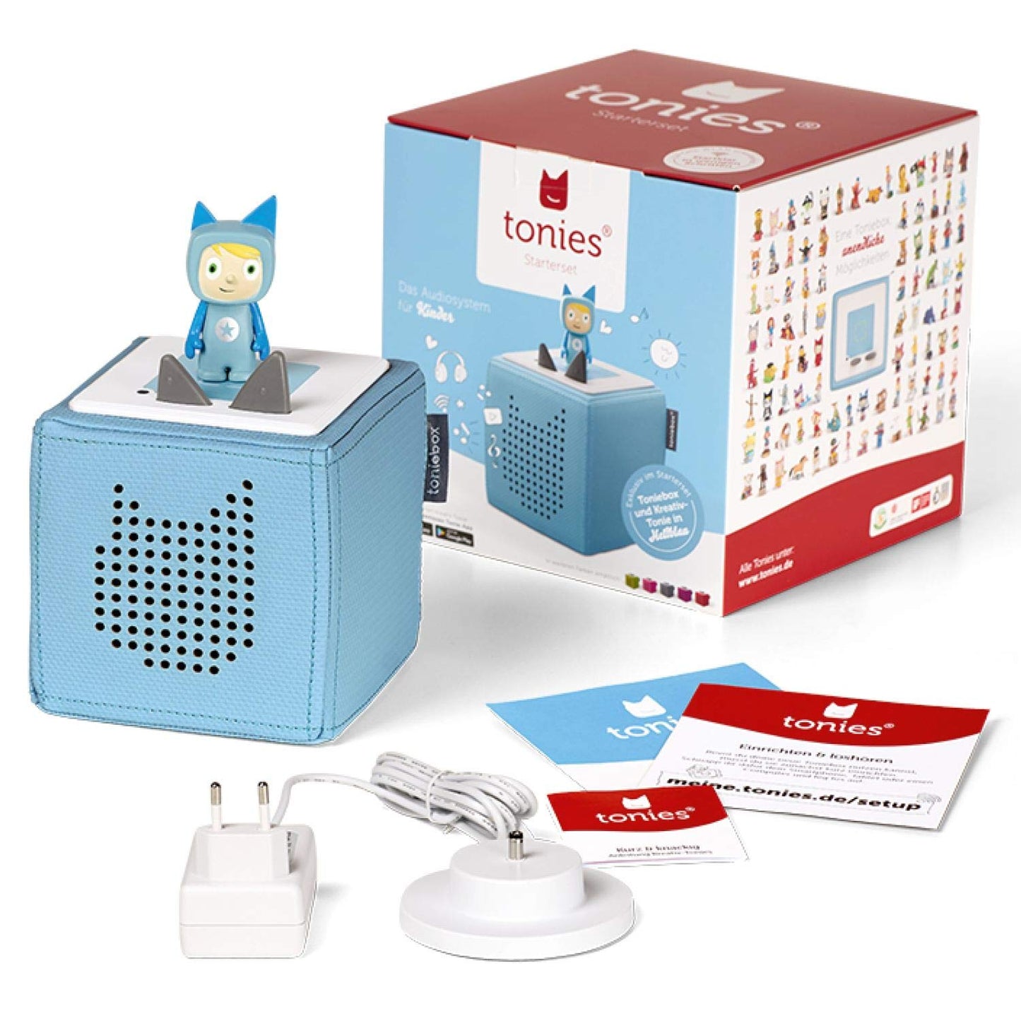 tonies Toniebox Starter Set – Kreativ Figur, Audioplayer für Kinder, Kabellose Musikbox, 7 Std. Akku, Hellblau