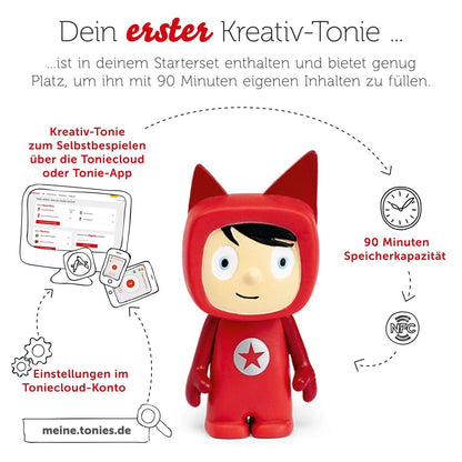 Toniebox Starter Set – Kreativ-Tonie, Audioplayer für Kinder, 7 Std. Akku, Rot