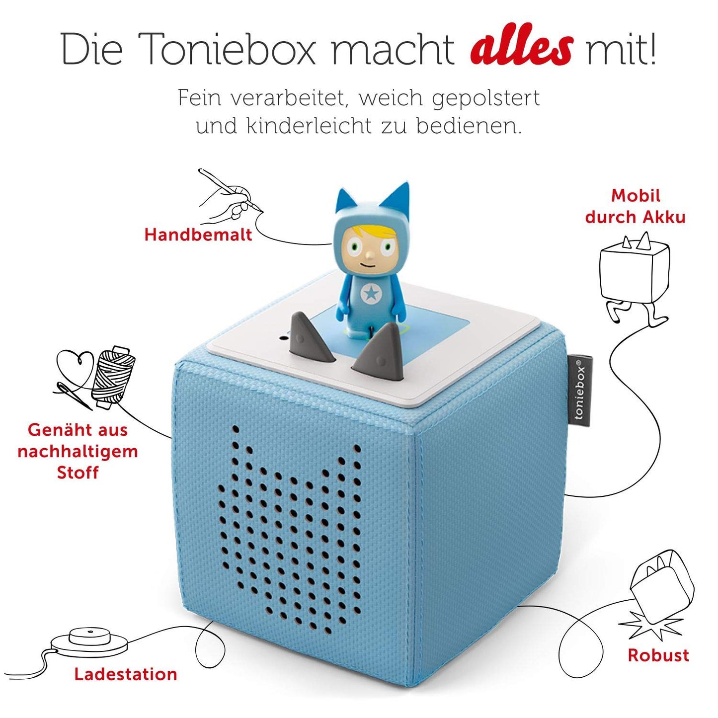 tonies Toniebox Starter Set – Kreativ Figur, Audioplayer für Kinder, Kabellose Musikbox, 7 Std. Akku, Hellblau