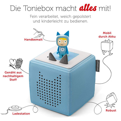 tonies Toniebox Starter Set – Kreativ Figur, Audioplayer für Kinder, Kabellose Musikbox, 7 Std. Akku, Hellblau