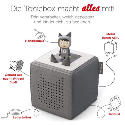 tonies Toniebox Starter Set – Kreativ Figur, Audioplayer für Kinder, Kabellose Musikbox, 7 Std. Akku, Anthrazit